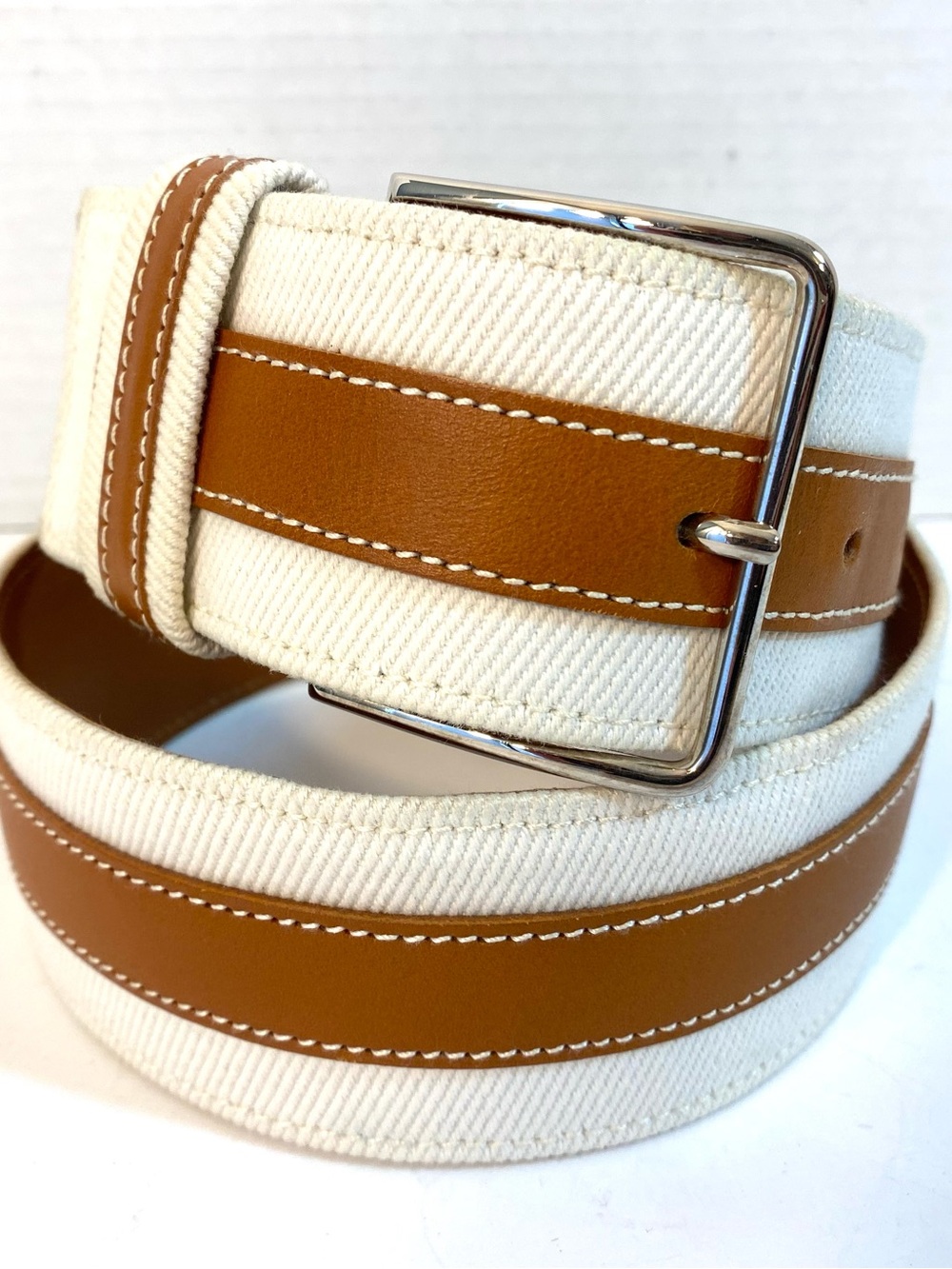 LAMBERTSON TRUEX Brown Leather and Cotton Canvas Belt